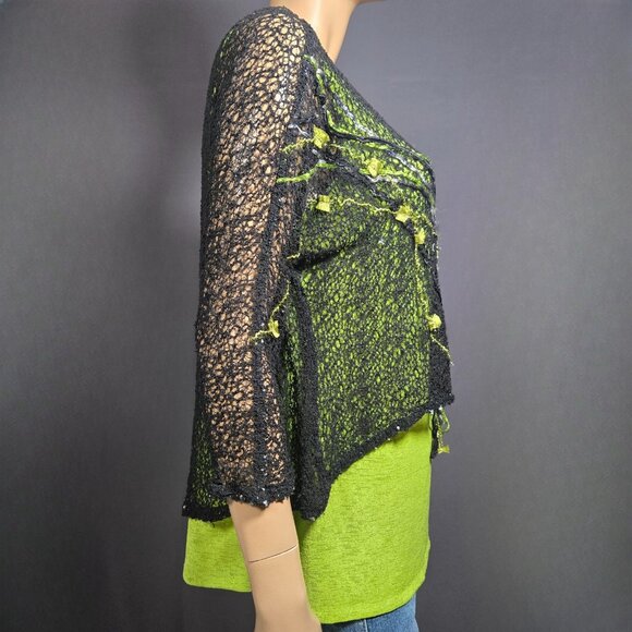 Vintage Layered Mesh Top Green Black  2 Piece Size L Fairy Grunge Avant Garde - Picture 9 of 11